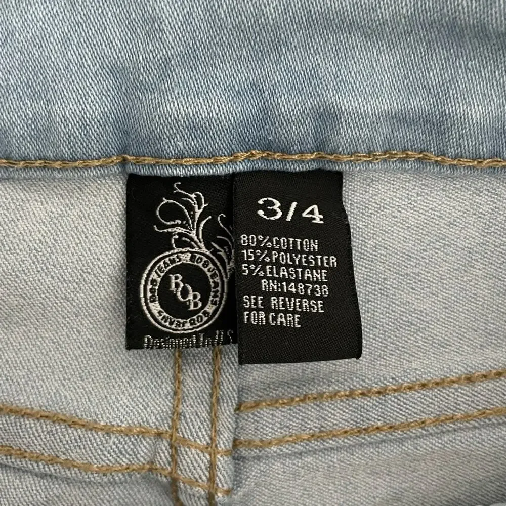 NWT‎ B.O.B Juniors Skinny Stretch Jeans Destructed Light Wash Denim Size 3/4
